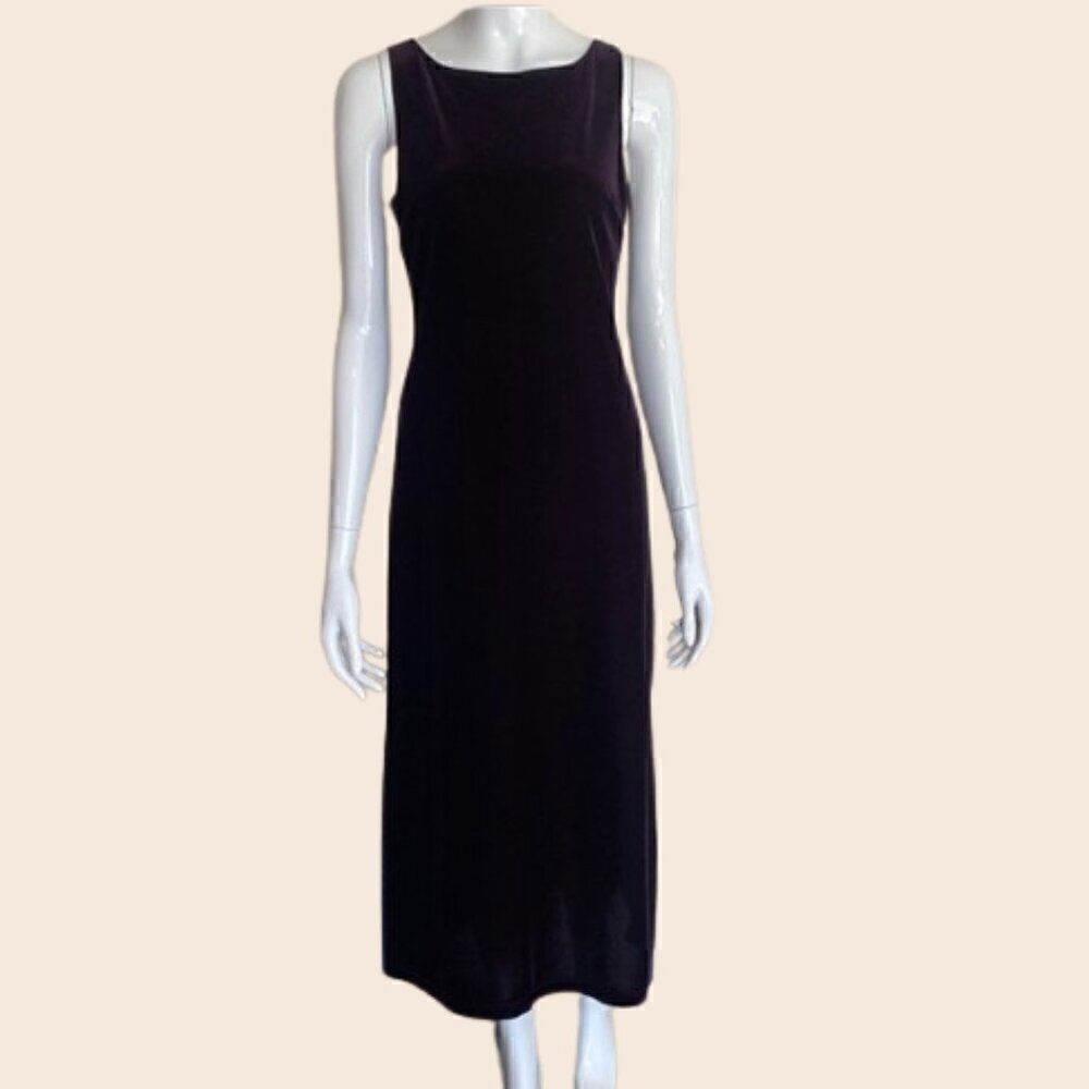 Vintage 90's Dark Purple Eggplant Velvet Midi Dress Size 6